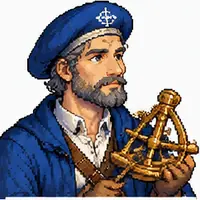 Navigator berjanggut membawa sekstan.